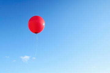 a red balloon floating high in a clear sky