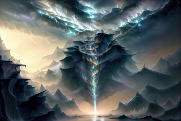 abstraction heaven waterfall space fire the illusion of what does not exist on earth