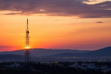 Fototapeta premium communication tower against sunset