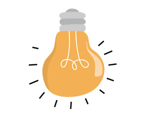 light bulb icon vector. light bulb with rays shine. Symbol of creativity, innovation. Cartoon style. Flat style. Hand drawn style. 