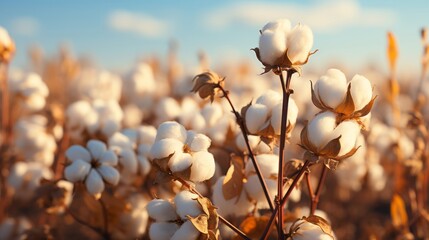 Close up ripe cotton with white fiber grow. Generative AI. - obrazy, fototapety, plakaty