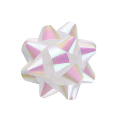 White pink nacre Christmas bow ribbon isolated from white background. Clipping path included. PNG format.