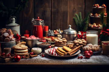 Obraz na płótnie Canvas Christmas table with holiday baking. Christmas eve food