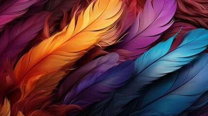 Colorful vintage feather organic background. Generative AI.