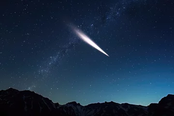 Foto op Canvas a bright comet flying among countless stars in dark space © altitudevisual