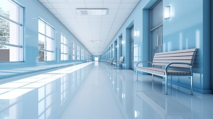 corridor in the hospital with white interior generated by AI tool