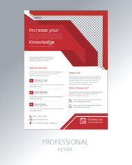 Modern creativity easy red color flyer design with an image place template layout.