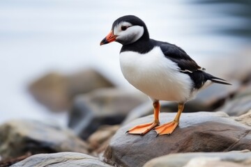 Obraz premium puffin standing on a rocky cliff by the sea