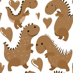 Baby design with happy dinosaurs, dino pattern. Endless background for little girl or boy. Gender neutral colors. © Ilona