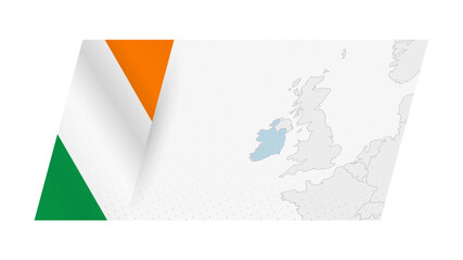 Ireland map in modern style with flag of Ireland on left side.