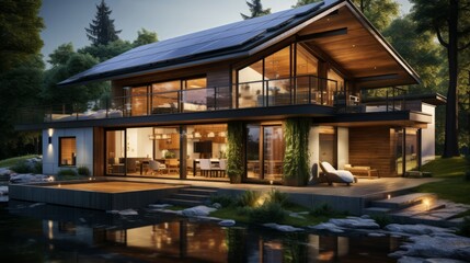 Fototapeta na wymiar Eco-friendly house with solar panels. Generative AI.