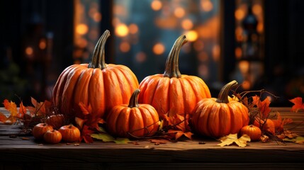 Fall Thanksgiving background art with fall. Generative AI.