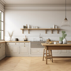 Colonial Kitchen interior, Kitchen interior mockup, Colonial style Kitchen mockup, empty wall mockup