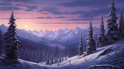 illustration of A majestic pine forest blanketed in a winter wonderland of snow