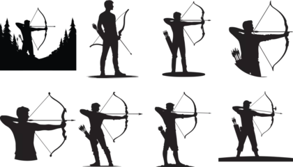 Tuinposter Man Archery Silhouette, Man With Bow And Arrow SVG © Aleksandar