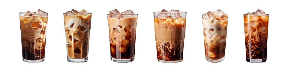 collection of a glass of iced coffee isolated on a transparent background