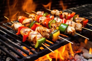 skewered meats on a charcoal grill