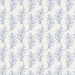 Palm leaves seamless pattern, simple hand drawn vector greenery background for textile or wallpaper design.