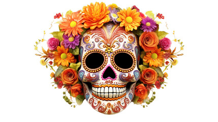 Day of the dead isolated on transparent background, Generative ai.