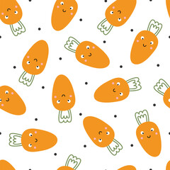 Carrot baby seamless pattern cute design for kids hand drawn in cartoon style Used for printing, wallpaper, decoration, textiles. vector illustration