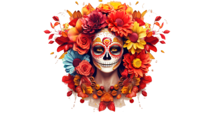 Day of the dead isolated on transparent background, Generative ai.