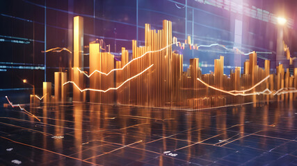 Naklejka premium Business Growth in Data: A Stock Chart and Diagram Showing Market Investment and Finance