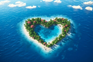 Fototapeta premium Aerial view of a heart shaped tropical island