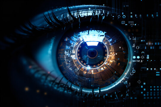 Human or android eye with digital binary elements