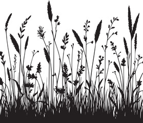 Meadow Grass Silhouettes, Black Grass Silhouettes Vector