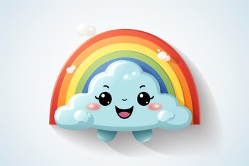 Fototapeta premium Rainbow, sun and clouds in cartoon style on a white background. Children's card, banner