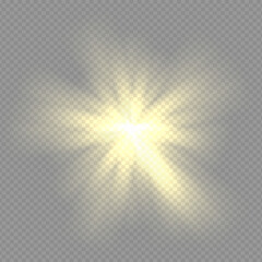 Sun or space star explosion rays light in hot summer sky. Bright hot sunlight burst white halo radial beams. Magic radiance energy gleam in solar aura.