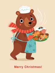 Christmas card with bear chef - 668653557