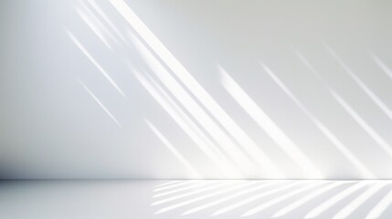 White room with diagonal white rays of sun, reflections and refractions, neutral white background - Powered by Adobe