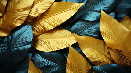 Illustration of tropical golden leaf abstract. Generative AI.