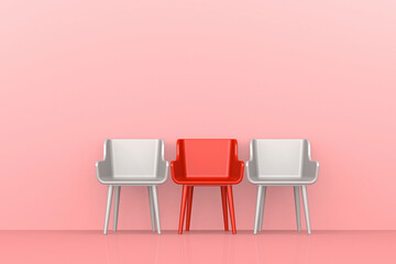 Bright red chair stand out from white chairs