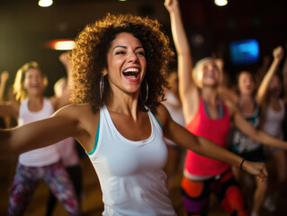 African American women enjoy fun zumba classes, expressing their active lifestyle with friends
