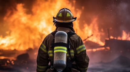 Naklejka premium Firefighters wear firefighter suit for safety in danger situations to fight with fire