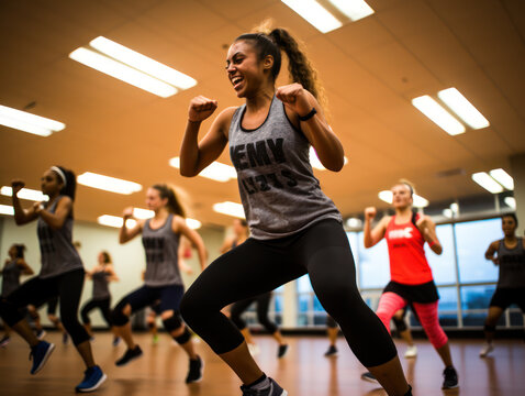 African American women enjoy fun zumba classes, expressing their active lifestyle with friends