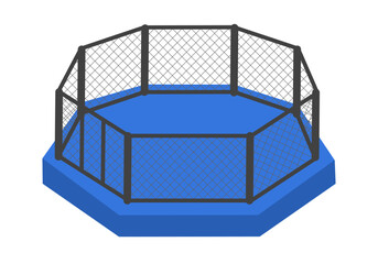Empty martial arts stage cage in flat design on white background. MMA fight cage.