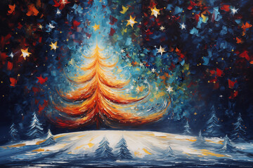 Christmas night in the forest with starry sky