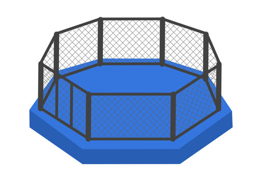 Empty martial arts stage cage in flat design on white background. MMA fight cage.
