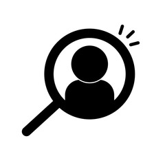 Recruitment silhouette icon. Finding human resources. Magnifying glass and human resources. Vector.