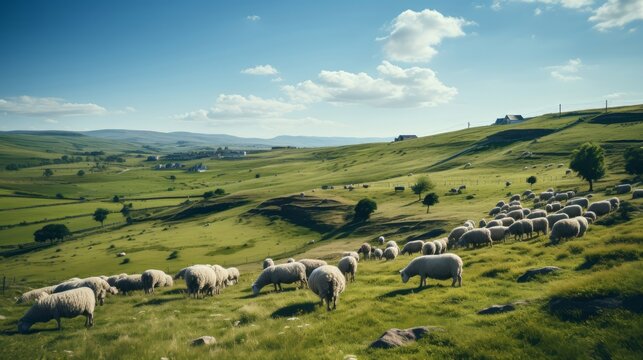 Landscape with wind turbines in the countrysid. Generative AI.