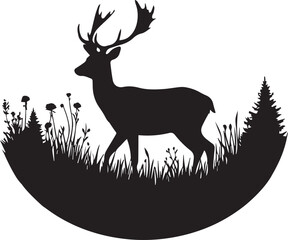 Deer Silhouette Set, Black Silhouettes Of Wild Deers