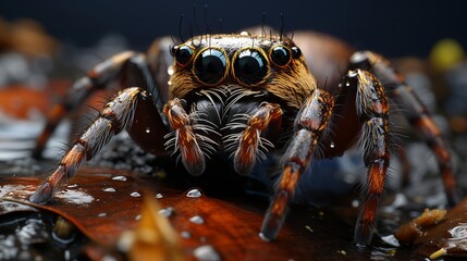 Fototapeta premium Little spider close-up. Generative AI.