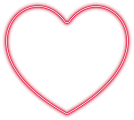 Red heart neon frame template, light sign, geometric glow outline border with space for text, png isolated on transparent background.