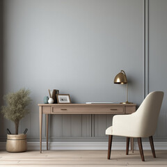 Nordic Home Office interior, Home Office interior mockup, Nordic style Home Office mockup, empty wall mockup