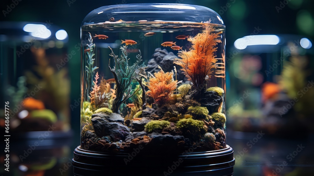 Wall mural Mini aquarium underwater world full of fish. Generative AI. - Wall murals