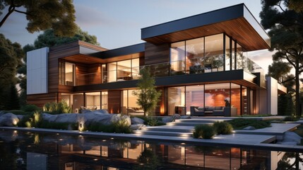 Fototapeta premium Modern house facade. Generative AI.