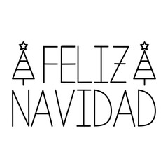 Tiempo de Navidad. Logo con texto manuscrito Feliz Navidad en español con árbol de navidad con estrella lineal para su uso en invitaciones y felicitaciones